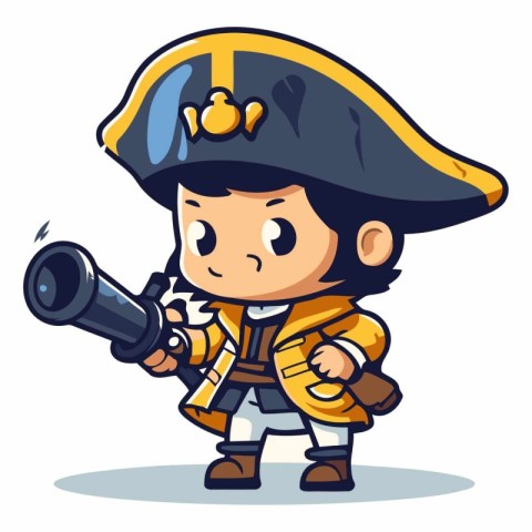 Cute cartoon boy in pirate costume holding a spyglass.