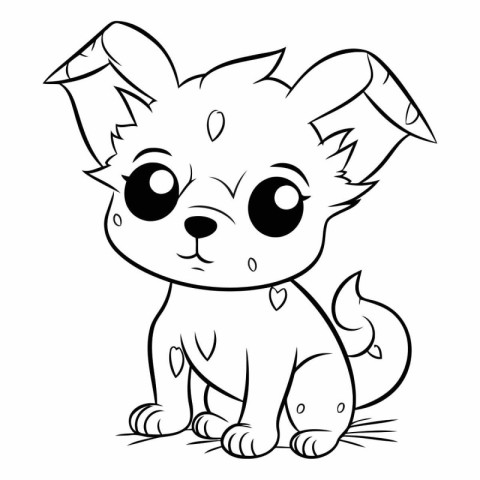 Black and White Cartoon Illustration of Cute Little Puppy Animal