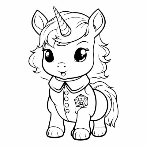 Black and White Cartoon Illustration of Cute Unicorn Animal for