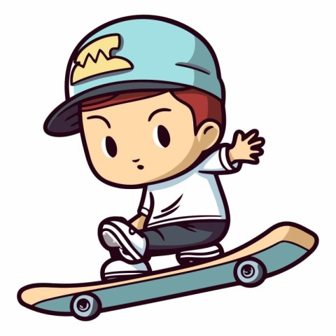 Boy Skateboarder - Colorful Cartoon Illustration. Vector