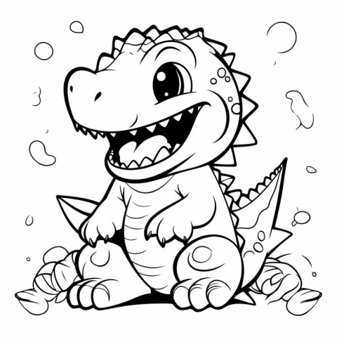 Black and White Cute Dinosaur Cartoon Mascot Character Illustrat