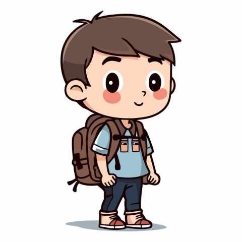 Cute School Boy with Backpack Cartoon Character Vector Illustrat