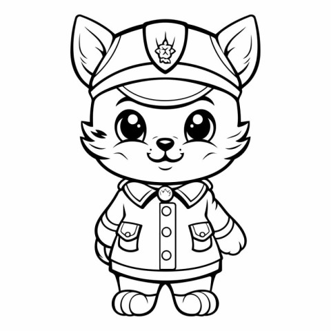 Black and White Cartoon Illustration of Cute Baby Lynx Sailor Ch