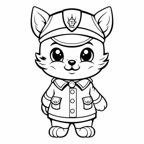 Black and White Cartoon Illustration of Cute Baby Lynx Sailor Ch