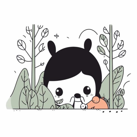 cute little girl with rabbit in the forest vector illustration g