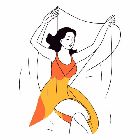 Vector illustration of a beautiful woman in a long orange dress