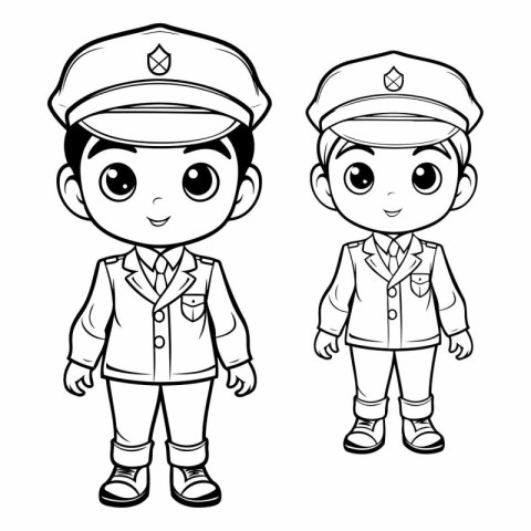 Coloring book for children - Boy and girl in police uniform.