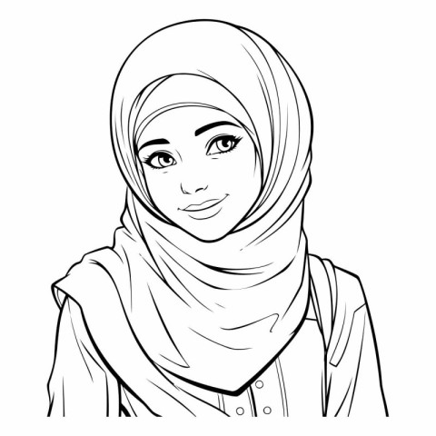 Arabic woman in hijab. Black and white.