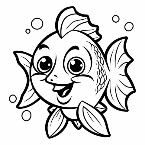 Black and White Cartoon Illustration of Cute Fish Character Colo