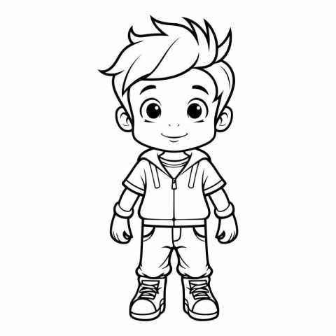 Cute little boy cartoon character for coloring book.