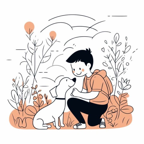 Man with a dog in the park in flat style