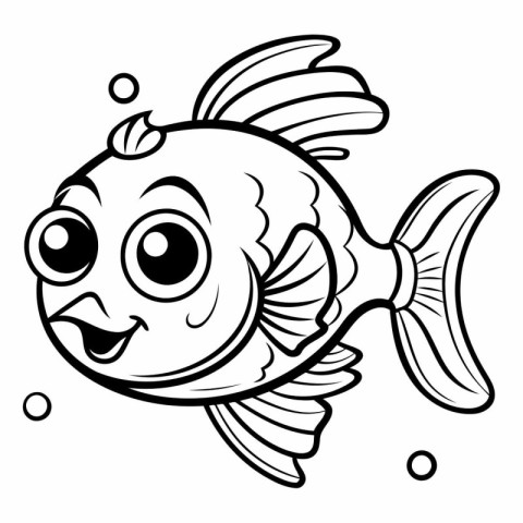 Black and White Cartoon Illustration of Cute Fish Animal Charact