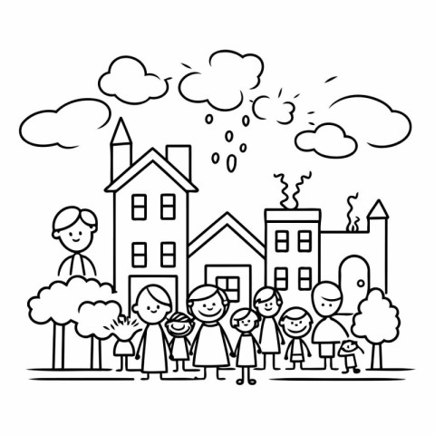 Vector illustration of a group of children standing in front of