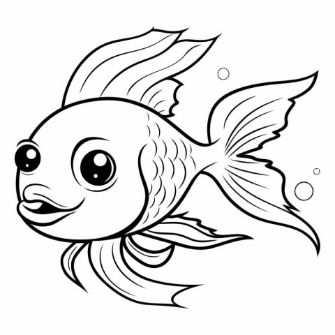 Black and White Cartoon Illustration of a Goldfish Fish Animal C