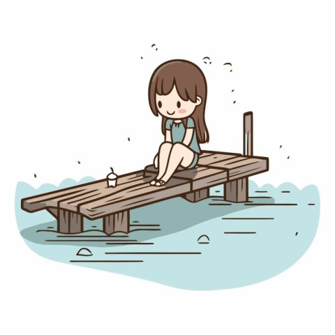 Girl sitting on a pontoon of a girl sitting on a pontoon.