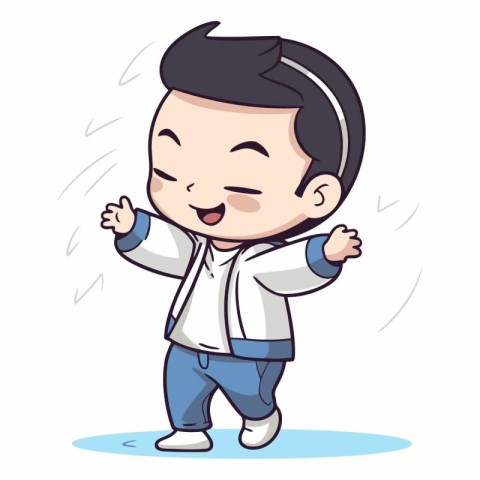 Cute little boy dancing kung fu cartoon vector illustration grap