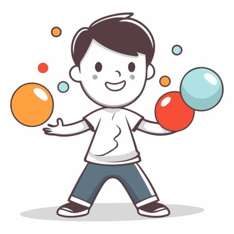 Cheerful Boy Juggling Ball Cartoon Character Vector Illustration