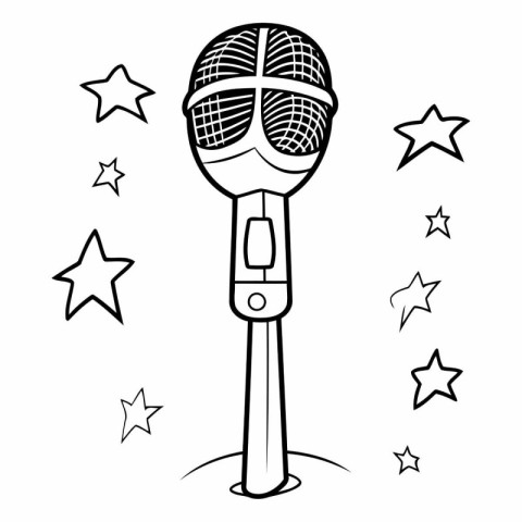 Microphone with stars in doodle style.