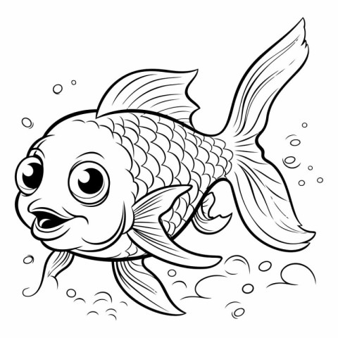 Black and White Cartoon Illustration of Cute Fish Animal Charact