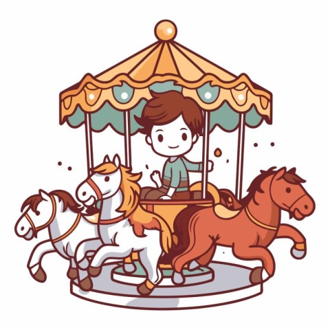 Vector illustration of a boy riding a horse on a merry-go-round