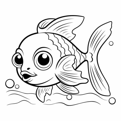 Black and White Cartoon Illustration of Cute Fish Animal Charact