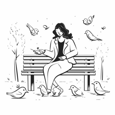 Young woman sitting on a bench in the park.