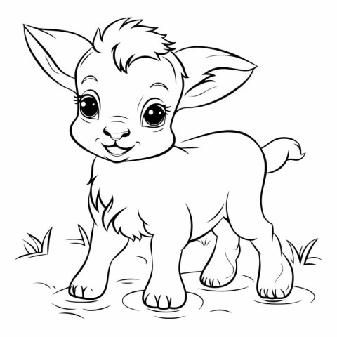 Cute little baby goat. Black and white vector illustration for c