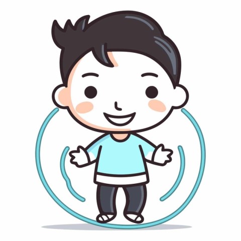 Cute little boy in circle. Cartoon character.