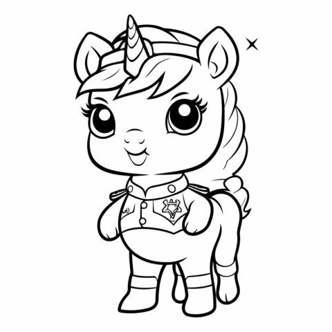 Black and White Cartoon Illustration of Cute Unicorn Fantasy Cha