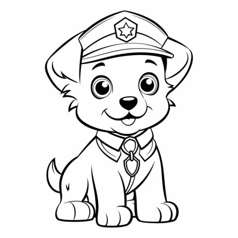 Black and White Cartoon Illustration of Cute Puppy Police Office