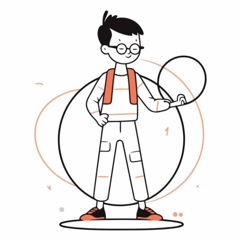 Vector illustration of a boy playing badminton. Cartoon style.