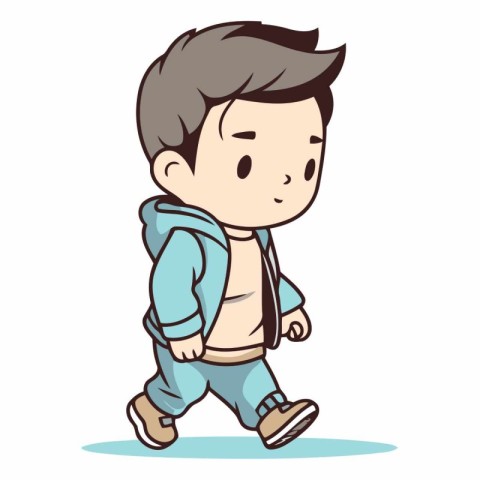 Cute boy walking and smiling in cartoon style.