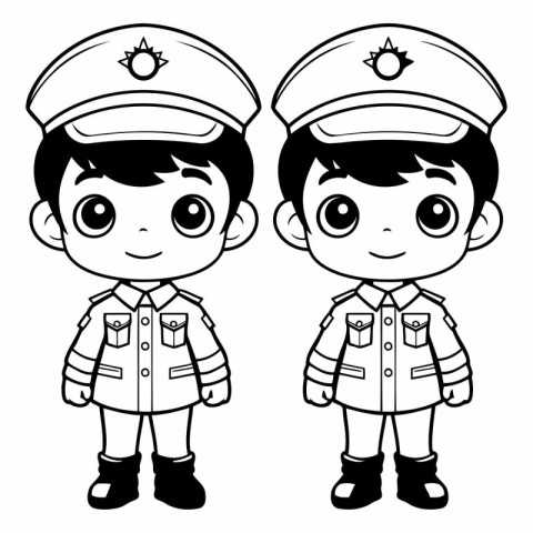 Illustration of a Little Boy and Girl in Police Uniform - Colori