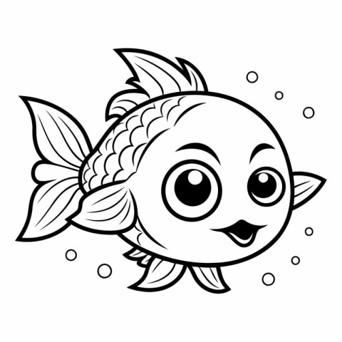 Coloring Page Outline Of Cute Cartoon Fish Vector Illustration