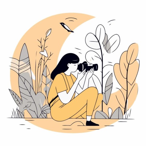 Vector illustration of a girl with a camera on the background of