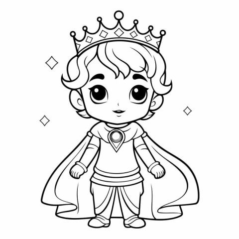 Black and White Cartoon Illustration of Little King Fantasy Char