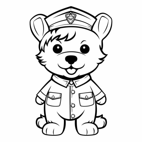 Black and White Cartoon Illustration of Bear Policeman Mascot Ch