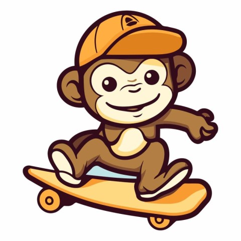 Monkey Cartoon Mascot Character Skateboarding Vector Illustratio