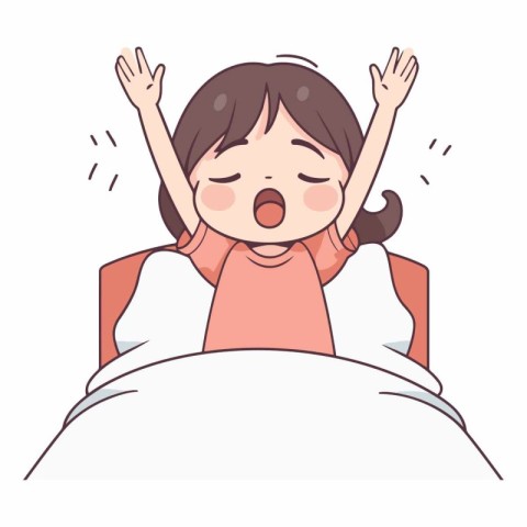 Illustration of a young woman yawning while lying in bed.