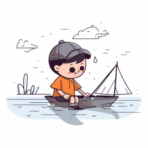 Cute boy in a boat on the lake.