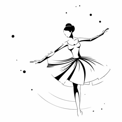 Ballerina in a tutu. Black and white vector illustration.