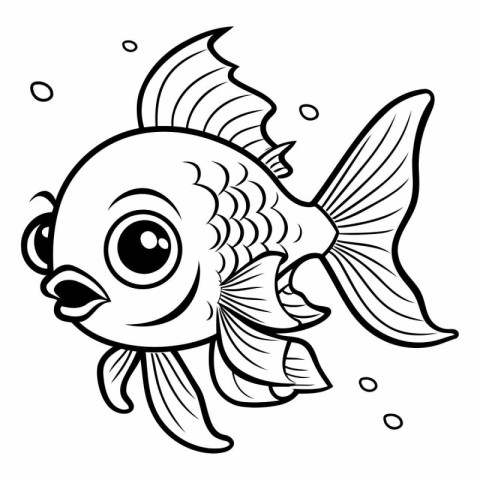 Black and White Cartoon Illustration of Cute Fish Animal Charact