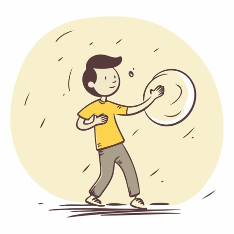 Vector illustration of a man throwing a disk in the air. Cartoon