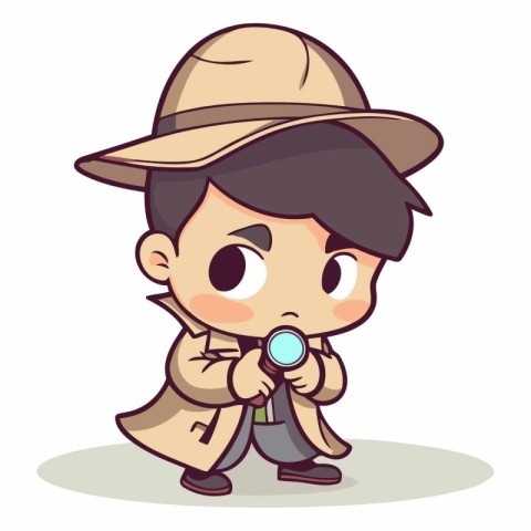 Cartoon detective boy holding a magnifying glass.