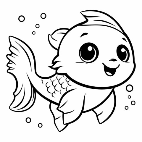 Coloring Page Outline Of Cute Cartoon Fish Vector Illustration