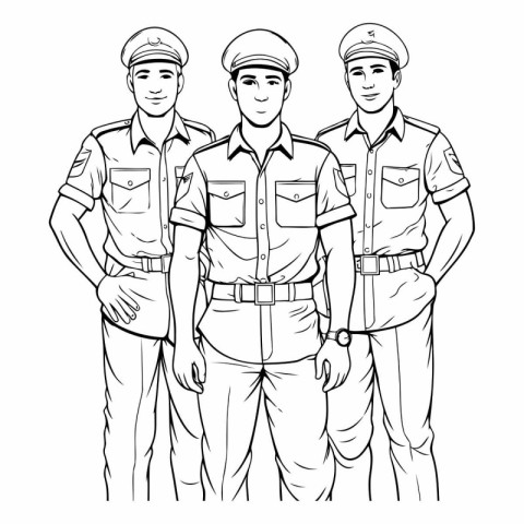 Vector illustration of a group of police officers standing in li