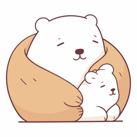 Illustration of a Cute Polar Bear Hugging a Little Bear