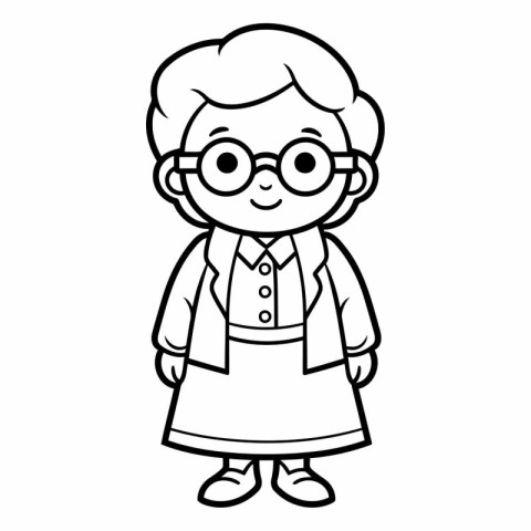 Black and White Cartoon Illustration of Grandmother Character fo