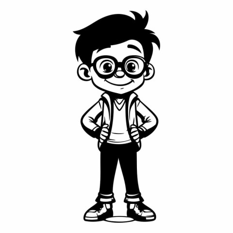 Cute boy with glasses and casual clothes cartoon vector illustra