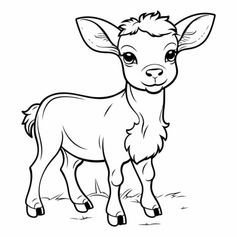 Black and White Cartoon Illustration of Cute Baby Deer Animal fo